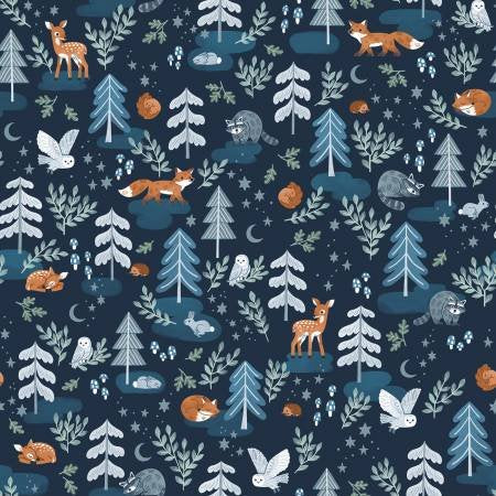 Twilight Creatures – Quilting Cotton Fabric – Indigo - Dark Blue