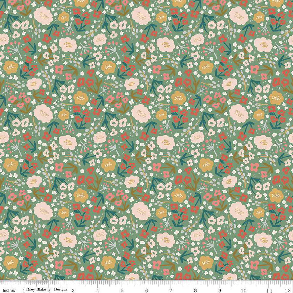 Ivy Reese – Quilting Cotton Fabric – Flower - Green
