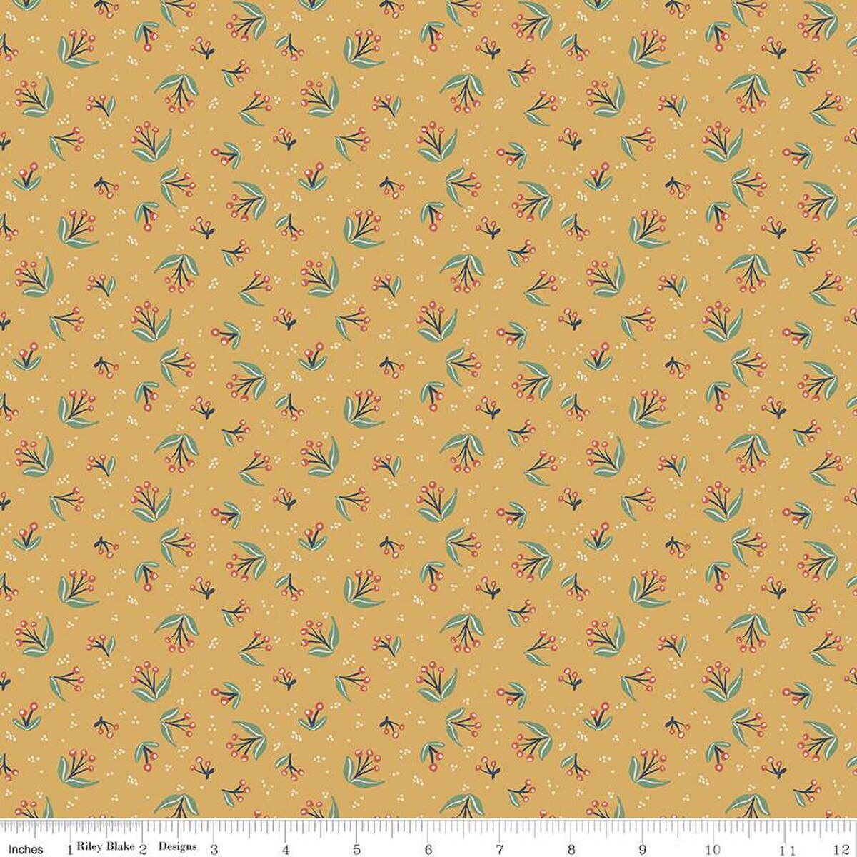 Ivy Reese – Quilting Cotton Fabric – Berry Branches - Golden