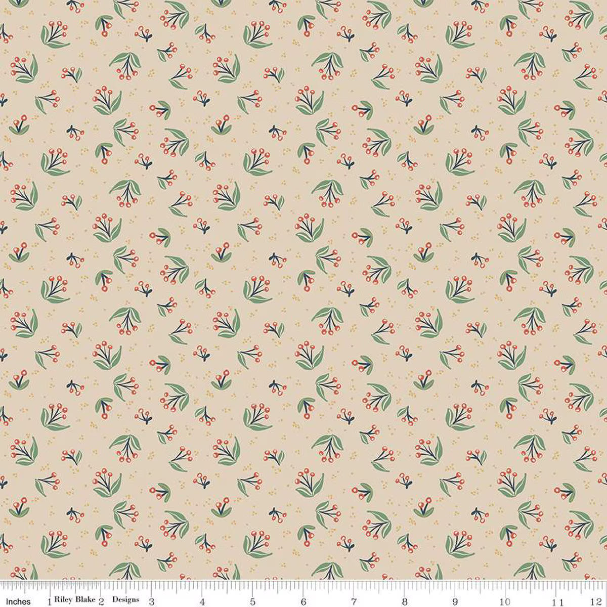 Ivy Reese – Quilting Cotton Fabric – Berry Branches - Latte