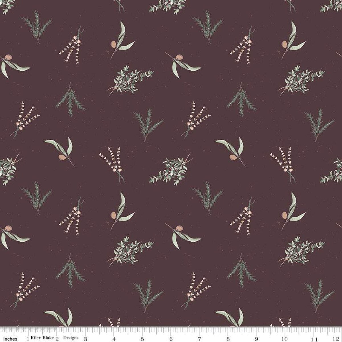 Olive Grove – Quilting Cotton Fabric – Herbs - Eggplant
