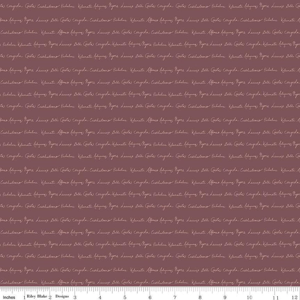 Olive Grove – Quilting Cotton Fabric – Script - Plum