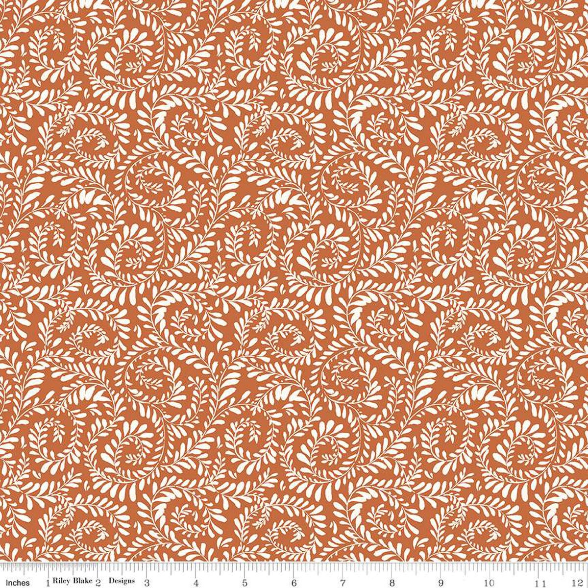 Sunflower Whispers – Quilting Cotton Fabric – Ferns - Pumpkin