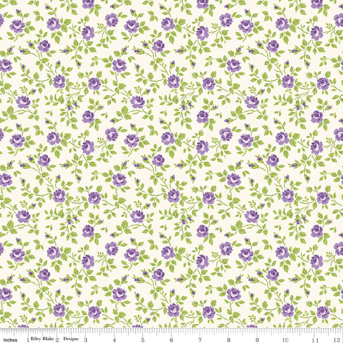 Hydrangeas in the Garden - Cotton Fabric - Tossed Floral - Green