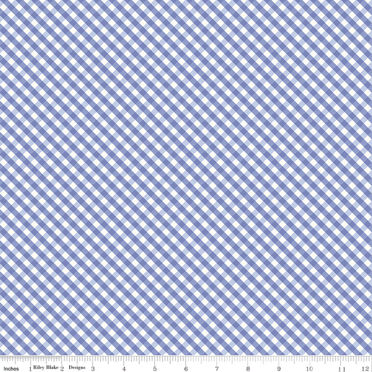 Hydrangeas in the Garden - Cotton Fabric - Gingham - Periwinkle