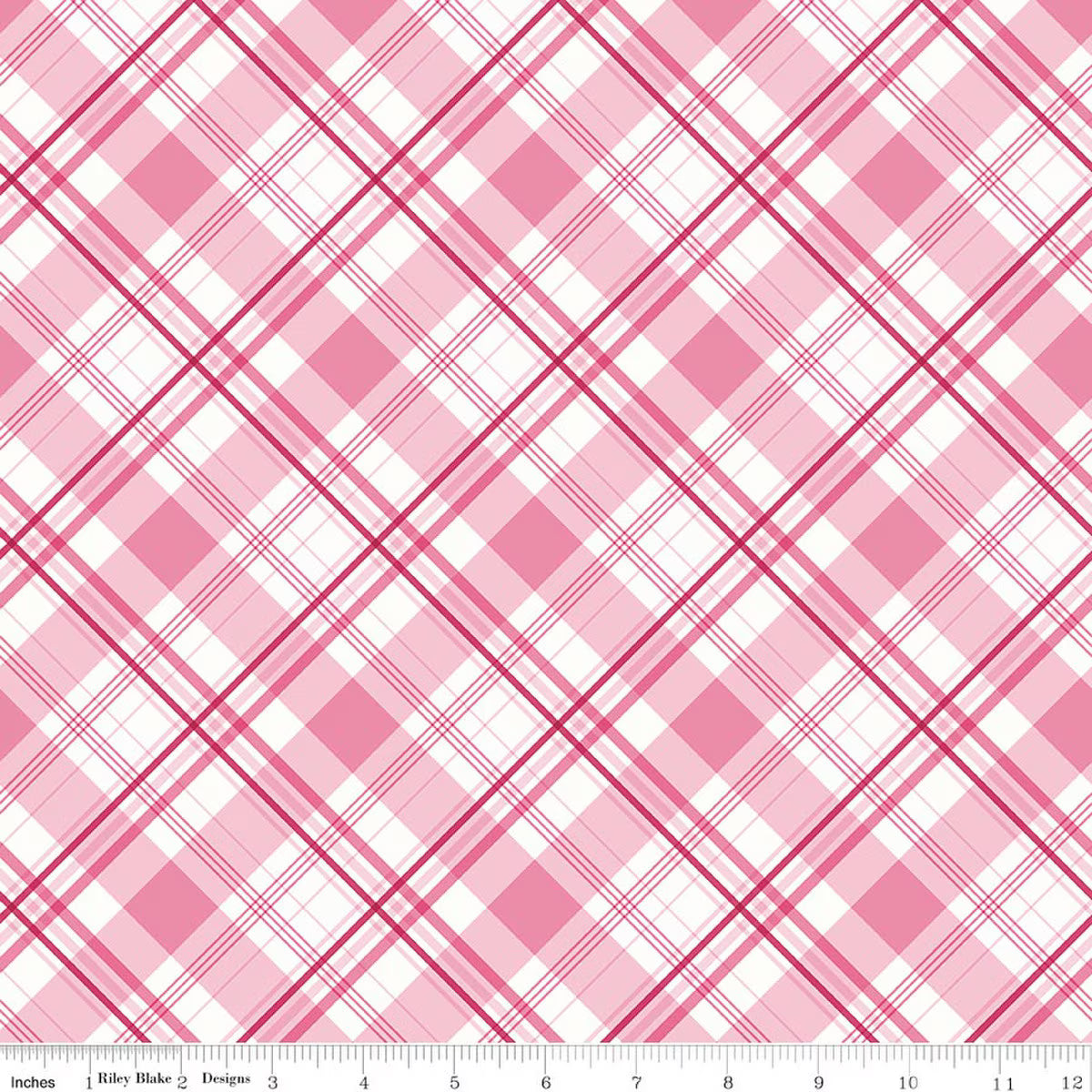 Hydrangeas in the Garden - Cotton Fabric - Plaid - Pink