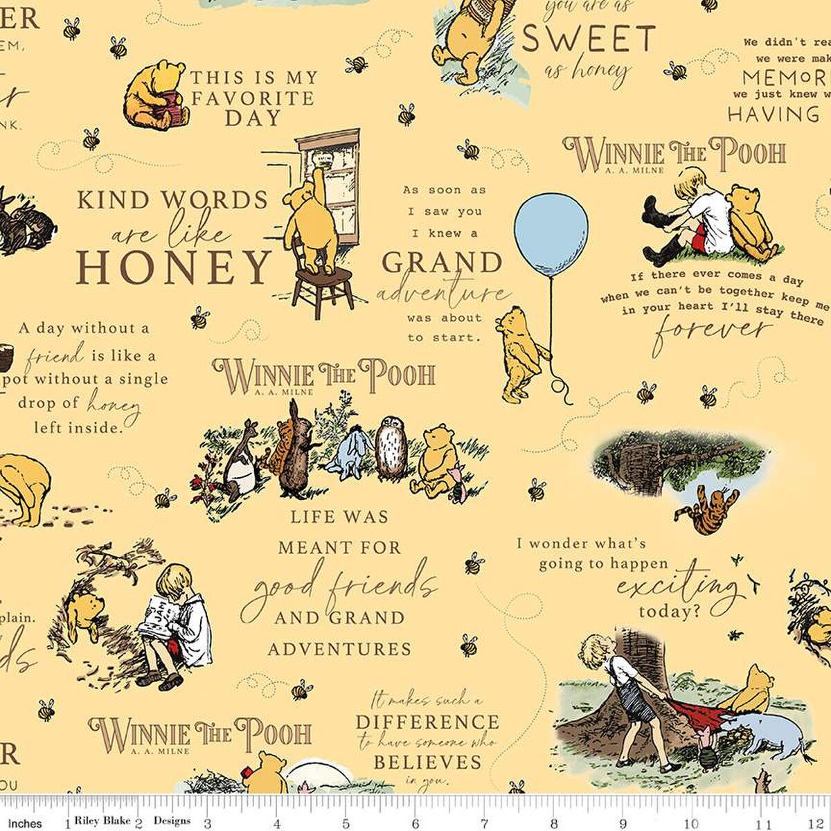 Winnie The Pooh – Flannel Cotton Fabric – Quotes - Sunshine