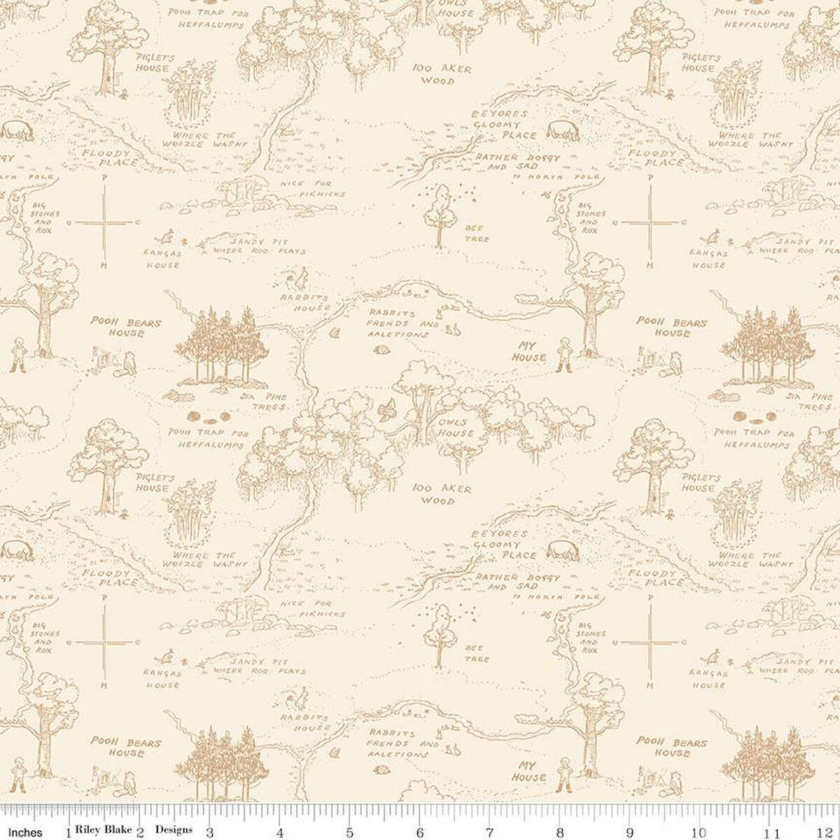 Winnie The Pooh – Quilting Cotton Fabric – Map - Cream