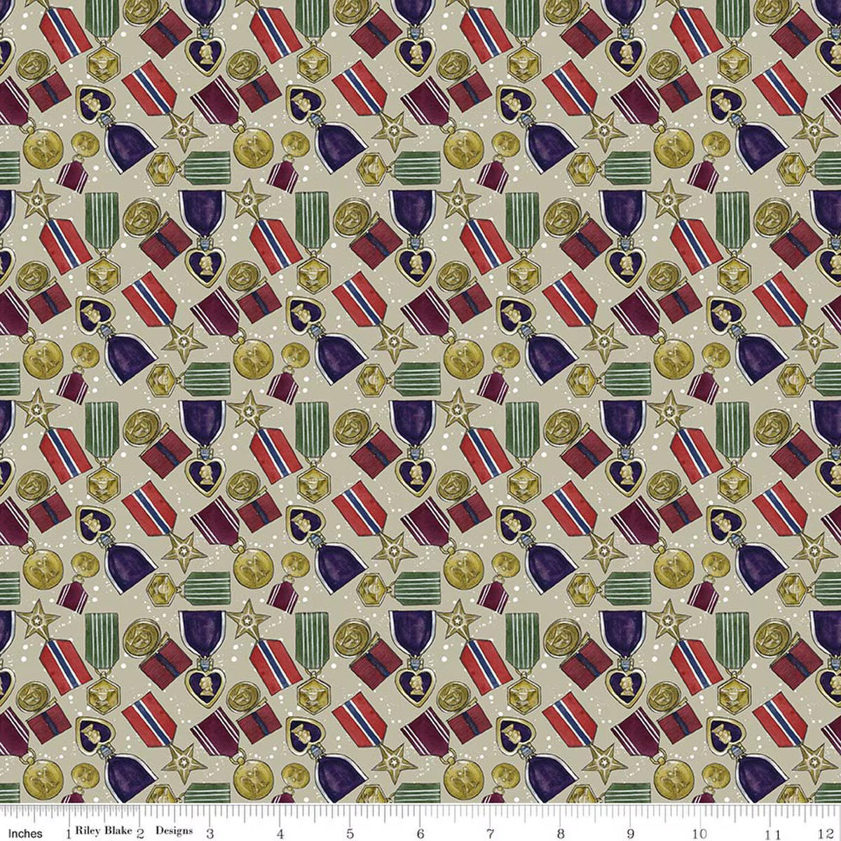 American Honor - Quilting Cotton - Medals - Khaki