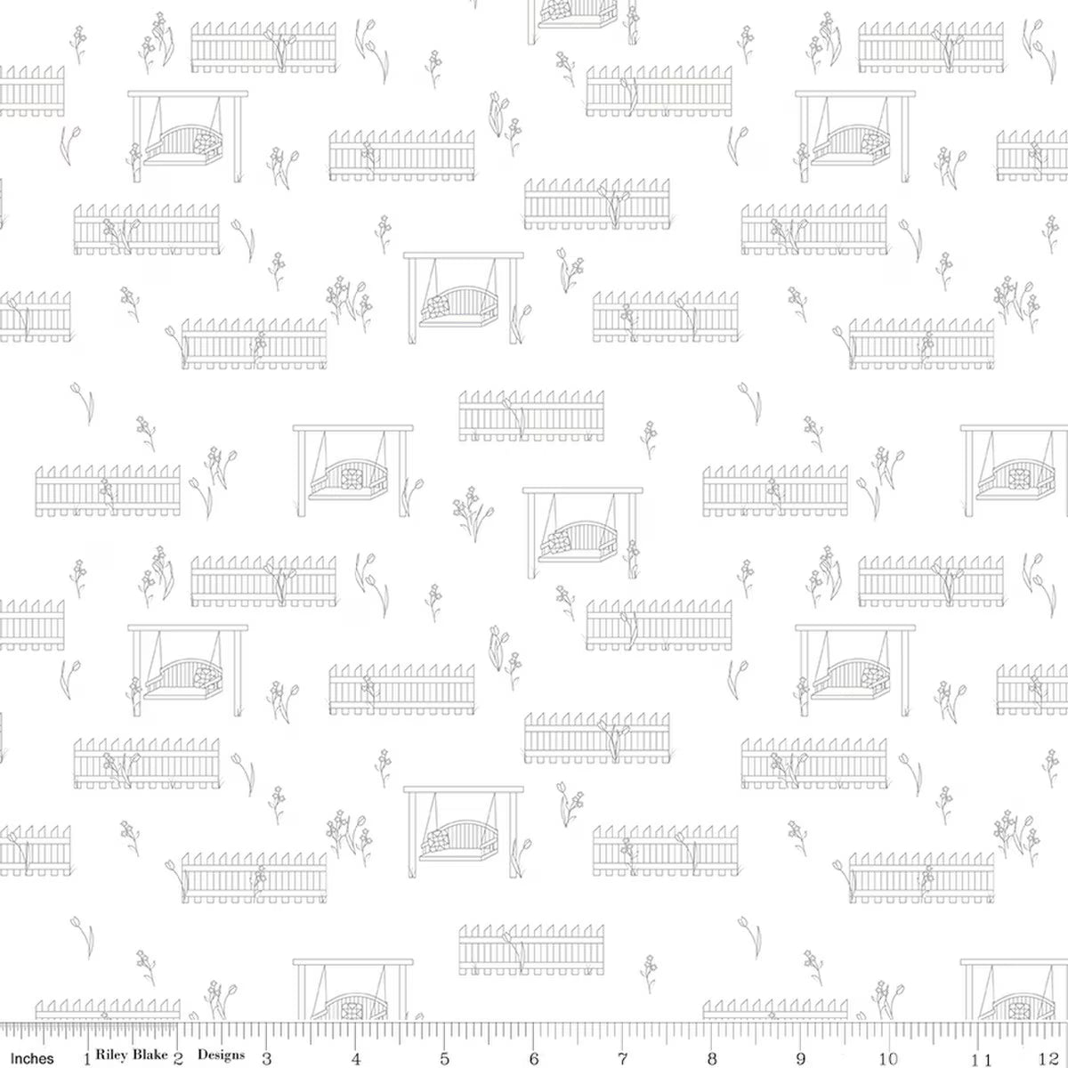 Front Porch - Quilting Cotton Fabric - Porch Swings - White
