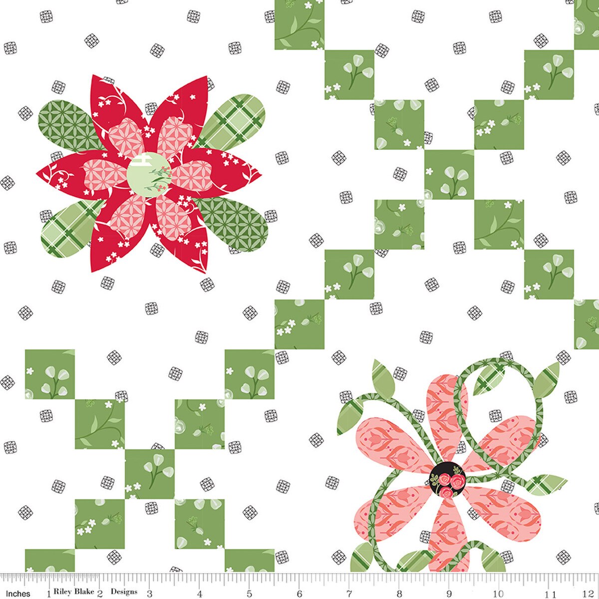 Front Porch - Cotton Fabric - Flower Chain Cheater Print - White