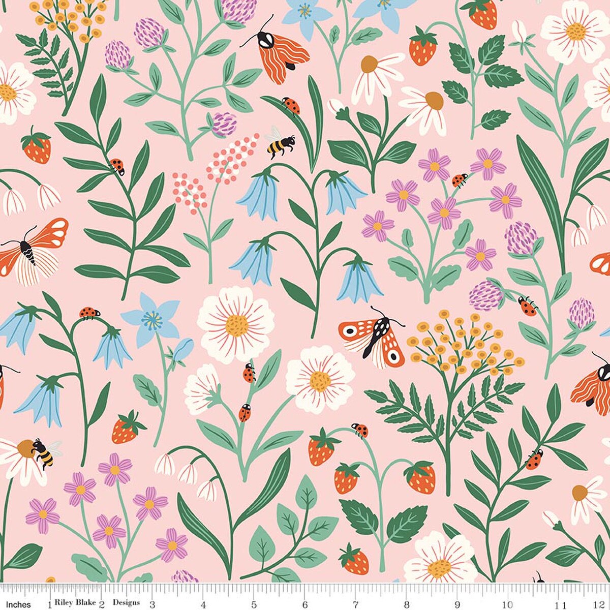Meadow Moments - Quilting Cotton - Blooms and Bugs - Pink