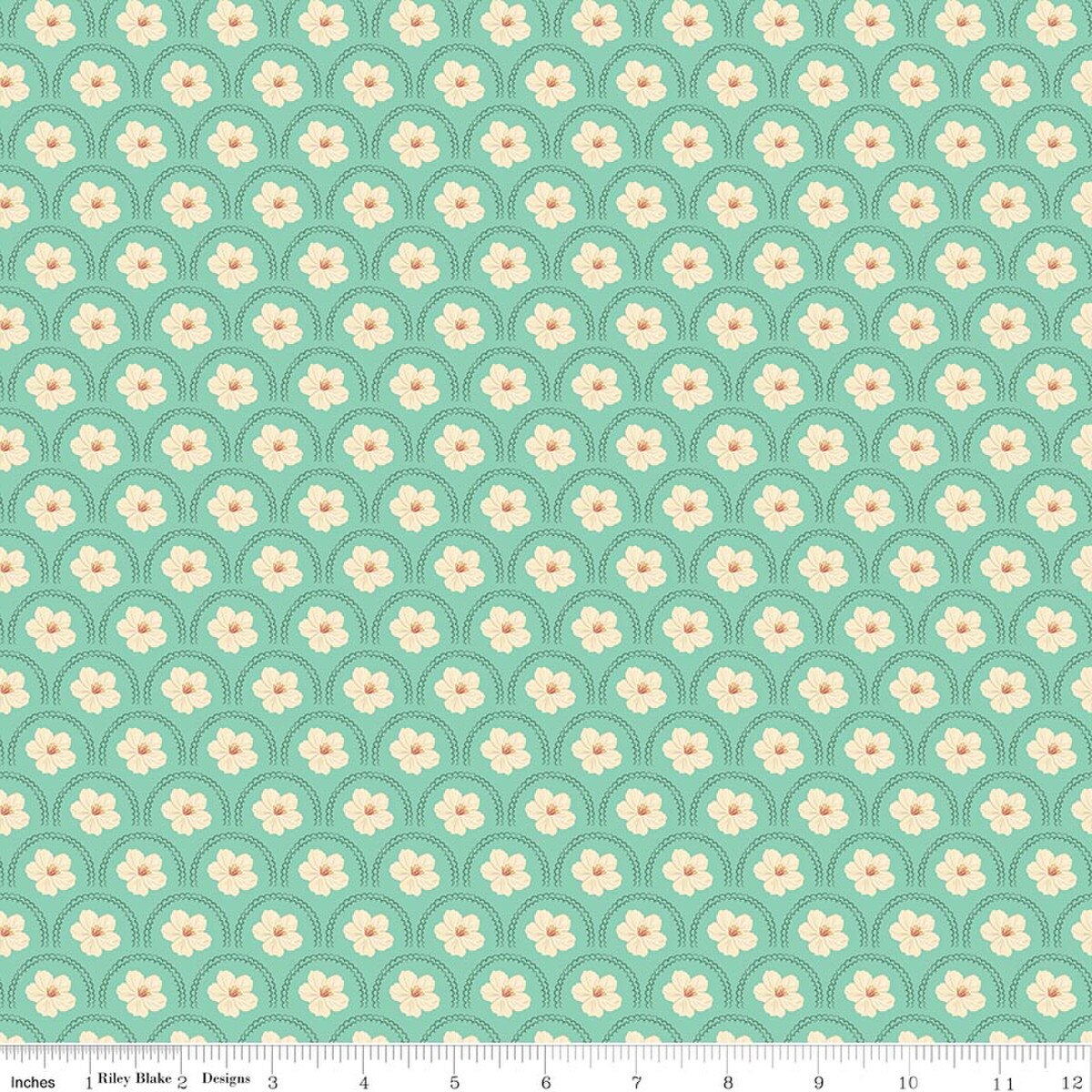 Southern Charm - Quilting Cotton Fabric - Peach Blossoms - Mint