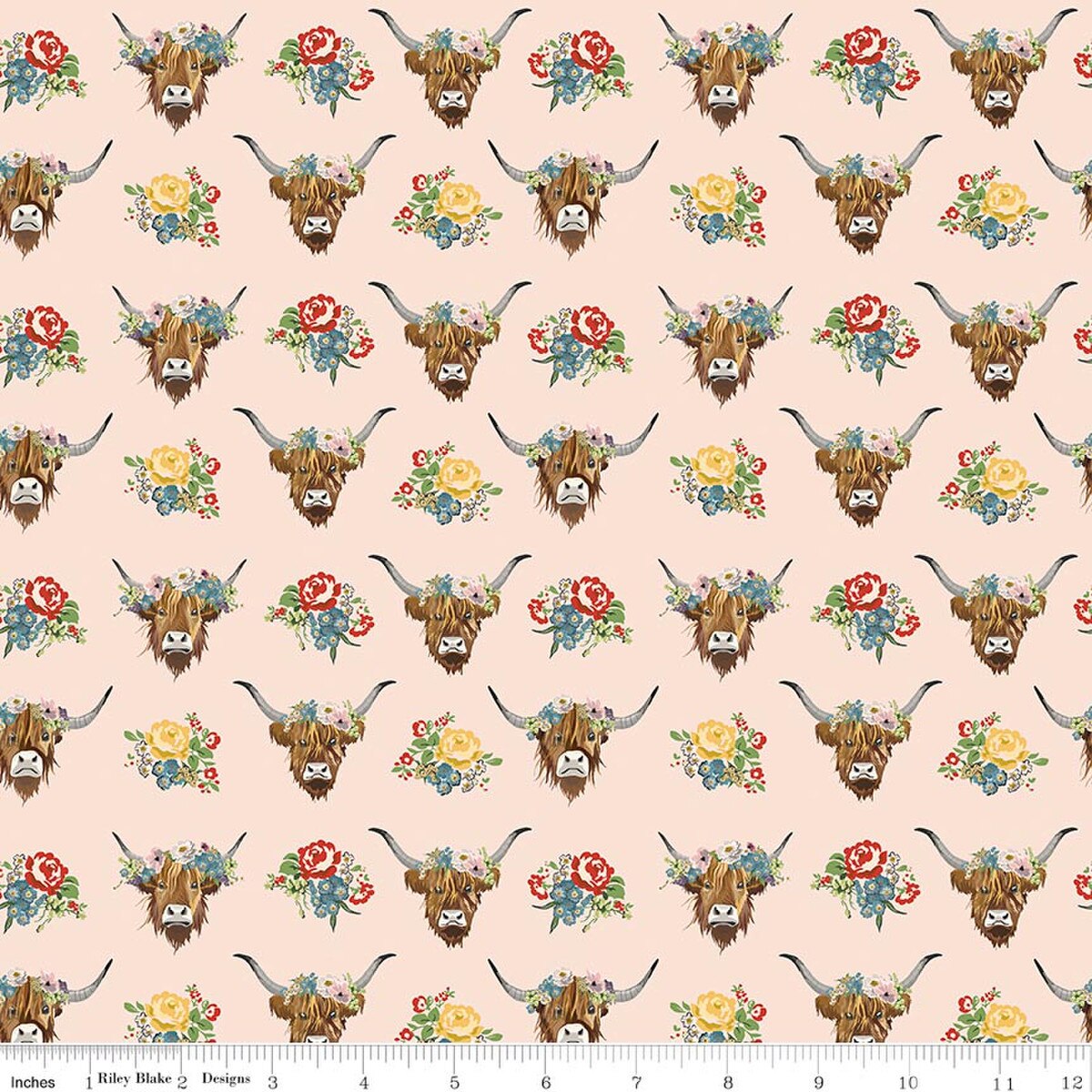 Cowgirl - Quilting Cotton Fabric - Highland Cows - Blush
