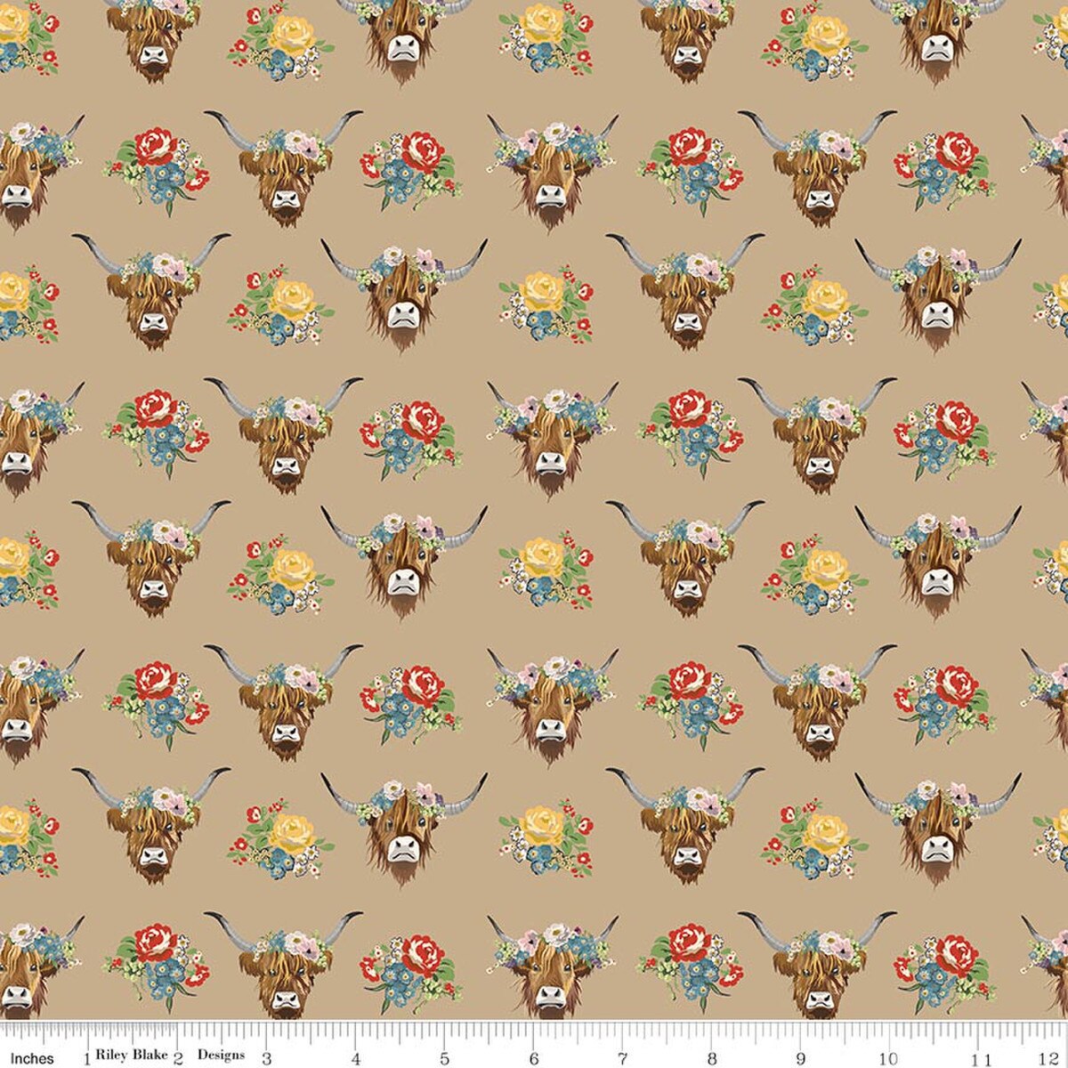 Cowgirl - Quilting Cotton Fabric - Highland Cows - Brown