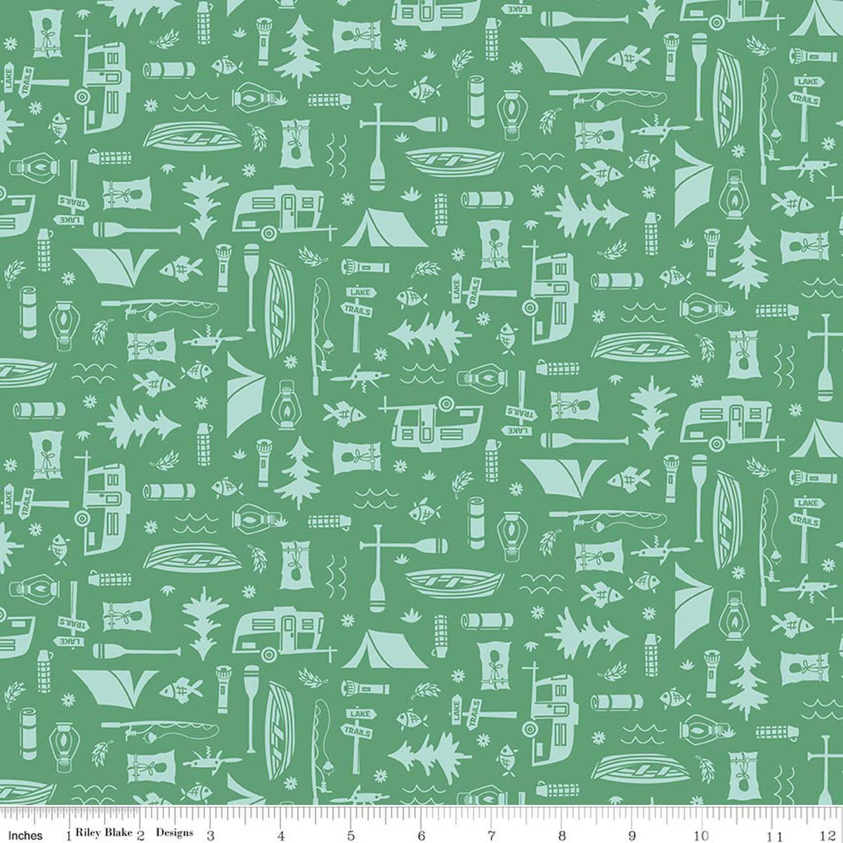 Happy Haven - Quilting Cotton Fabric - Let's Camp - Green