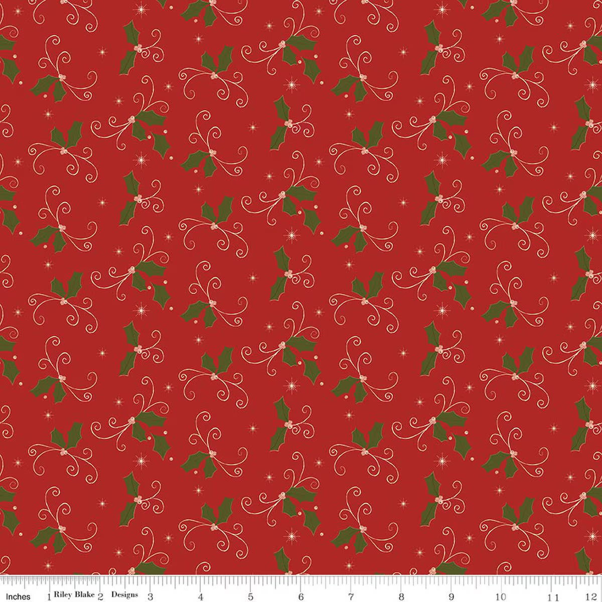 Christmas Greetings - Quilting Cotton Fabric - Holly - Red
