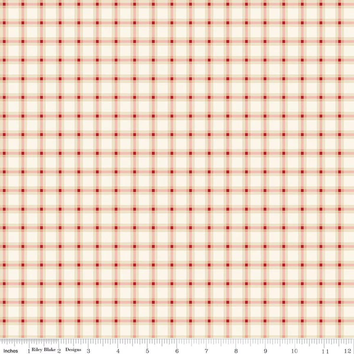 Christmas Greetings - Quilting Cotton Fabric - Plaid - Cream