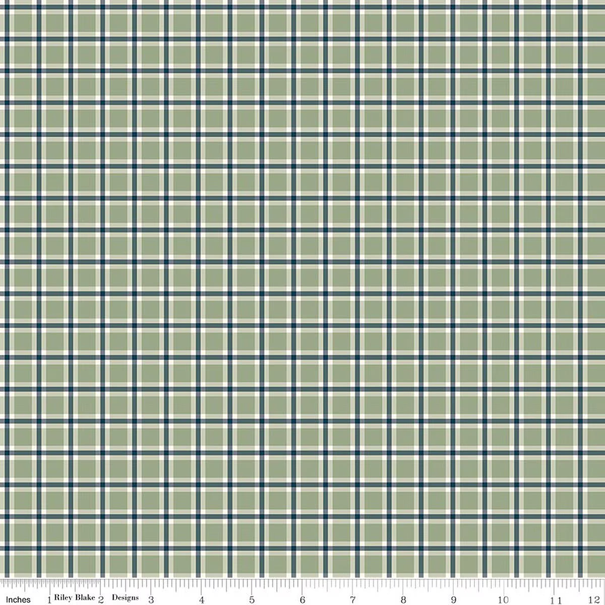 Christmas Greetings - Quilting Cotton Fabric - Plaid -Sage