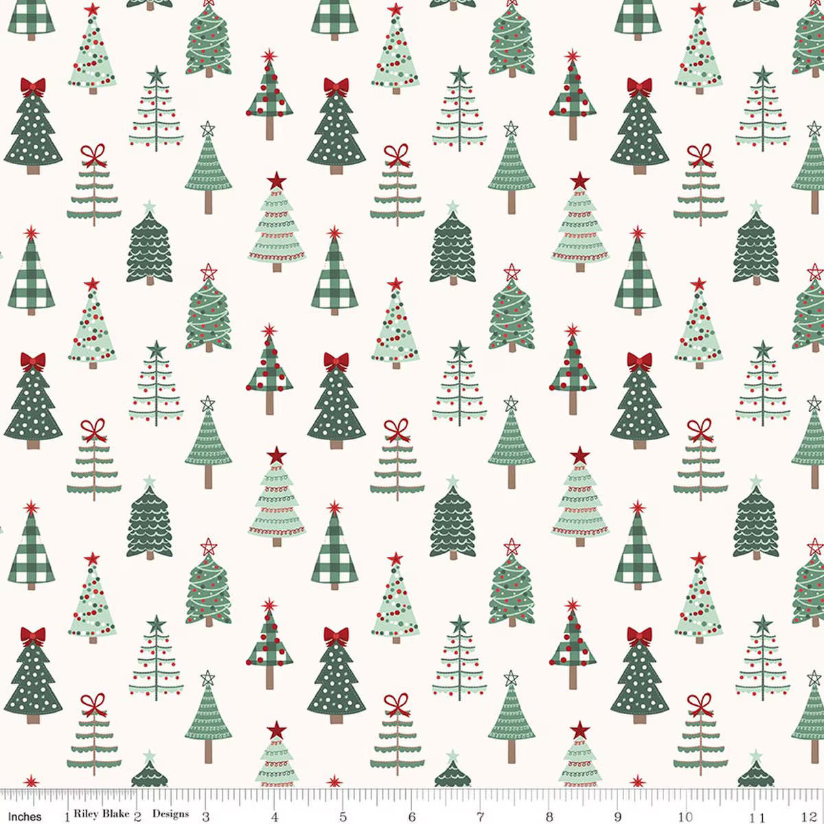 Evergreen Wishes - Quilting Cotton Fabric - Trees - Cream