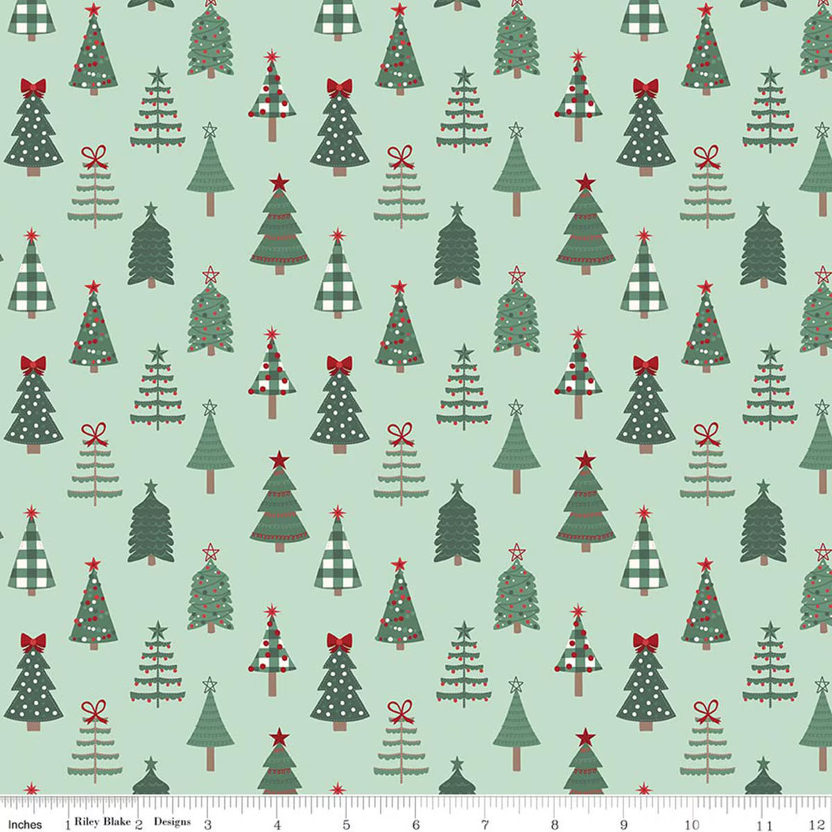 Evergreen Wishes - Quilting Cotton Fabric - Trees - Mint