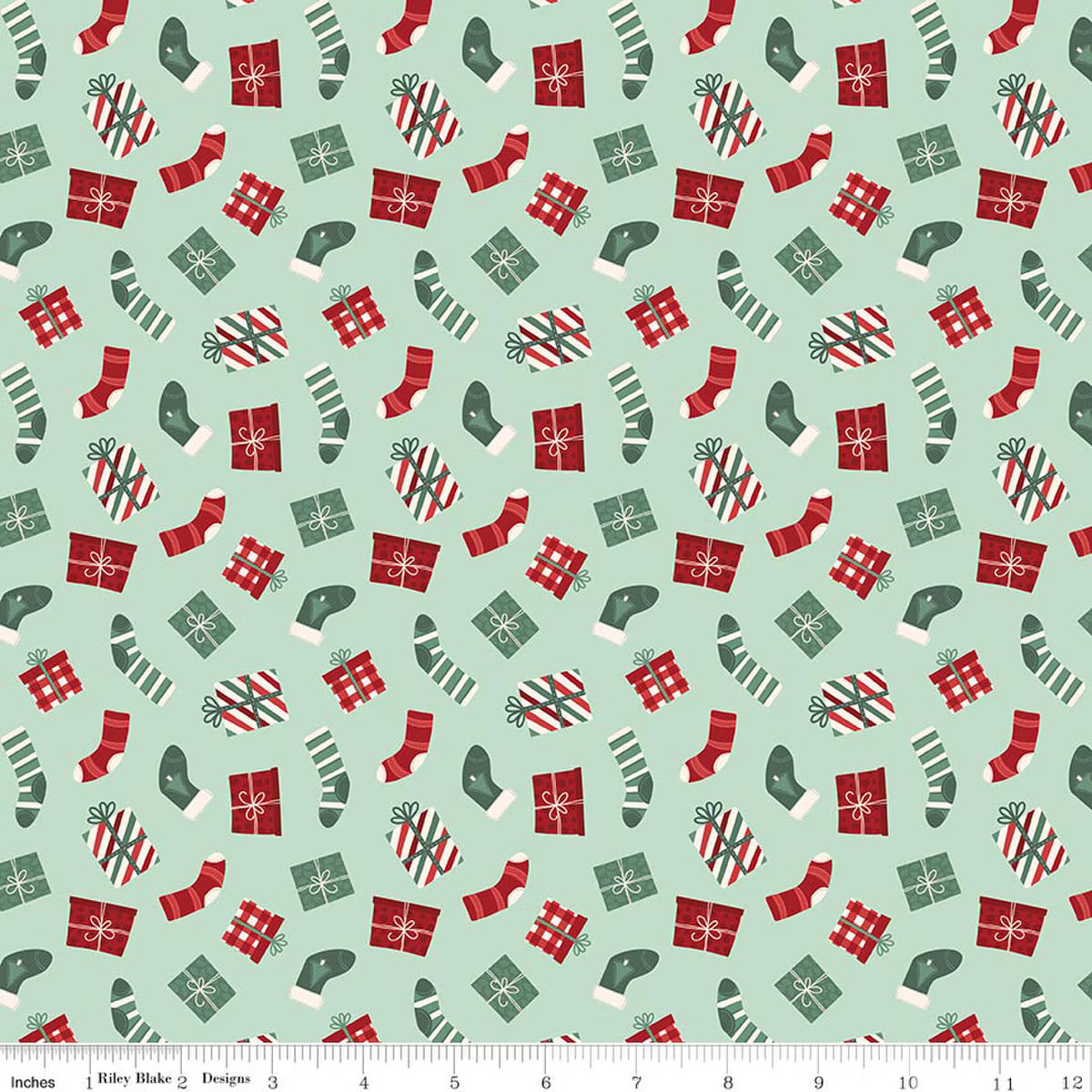 Evergreen Wishes - Quilting Cotton Fabric - Stockings & Gifts - Mint