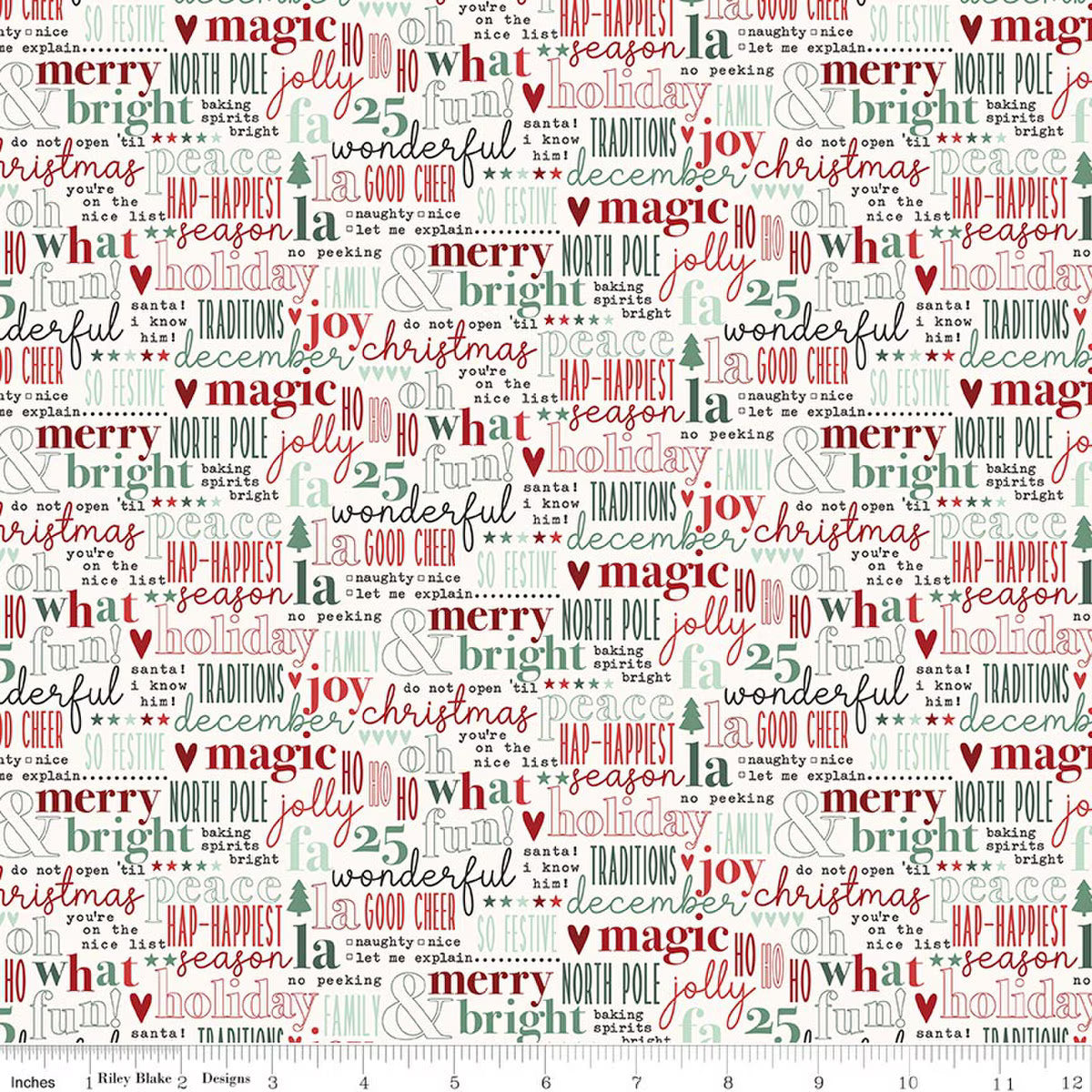 Evergreen Wishes - Quilting Cotton Fabric - Text