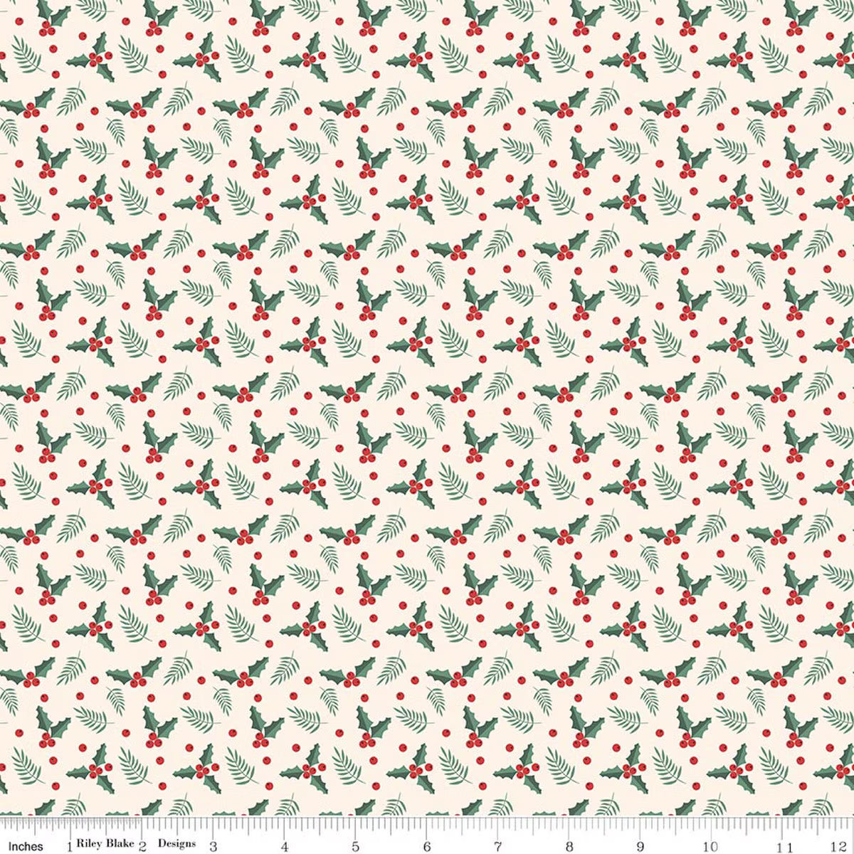 Evergreen Wishes - Quilting Cotton Fabric - Holly Berries - Cream