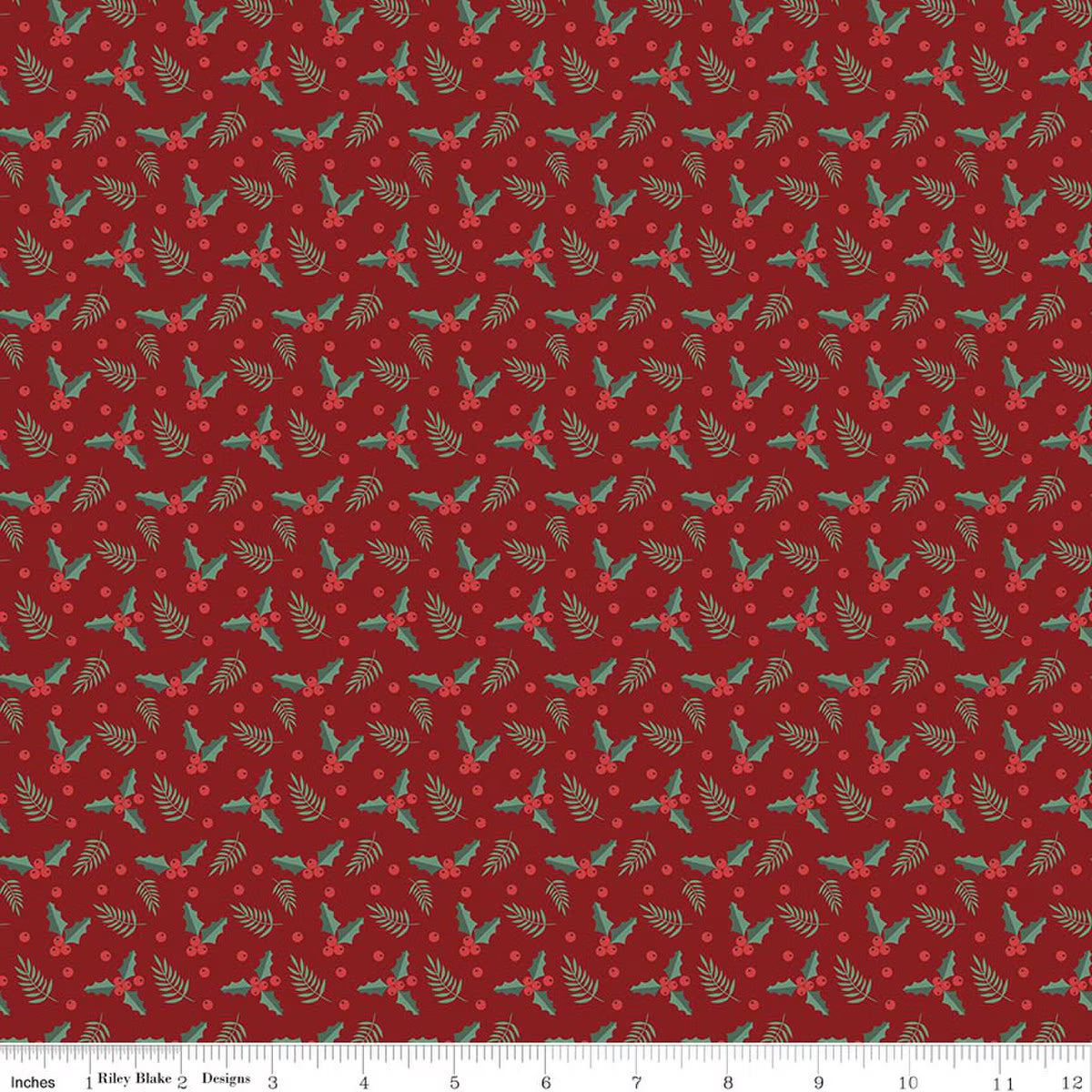Evergreen Wishes - Quilting Cotton Fabric - Holly Berries - Red