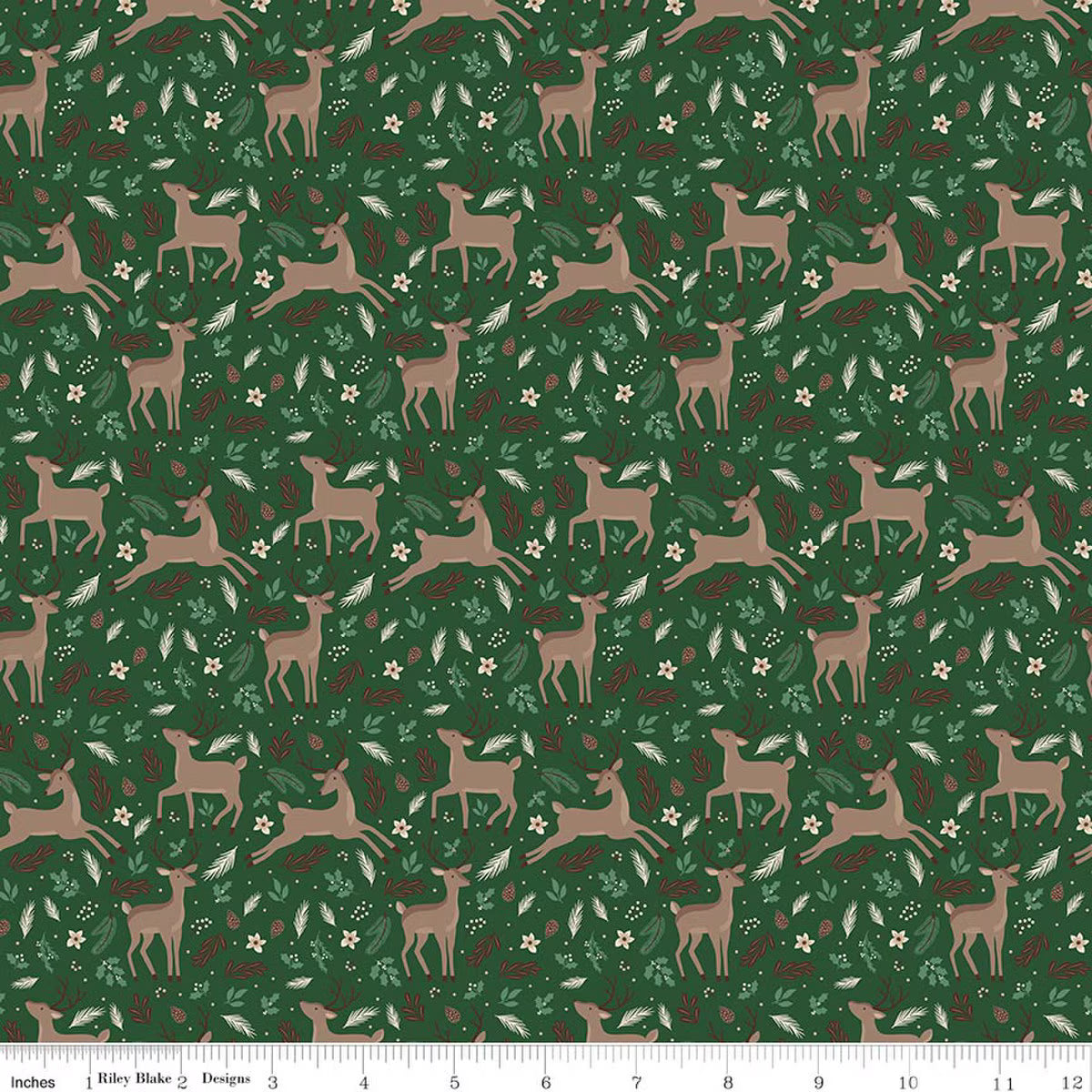 Christmas Time - Quilting Cotton Fabric - Deer - Forest
