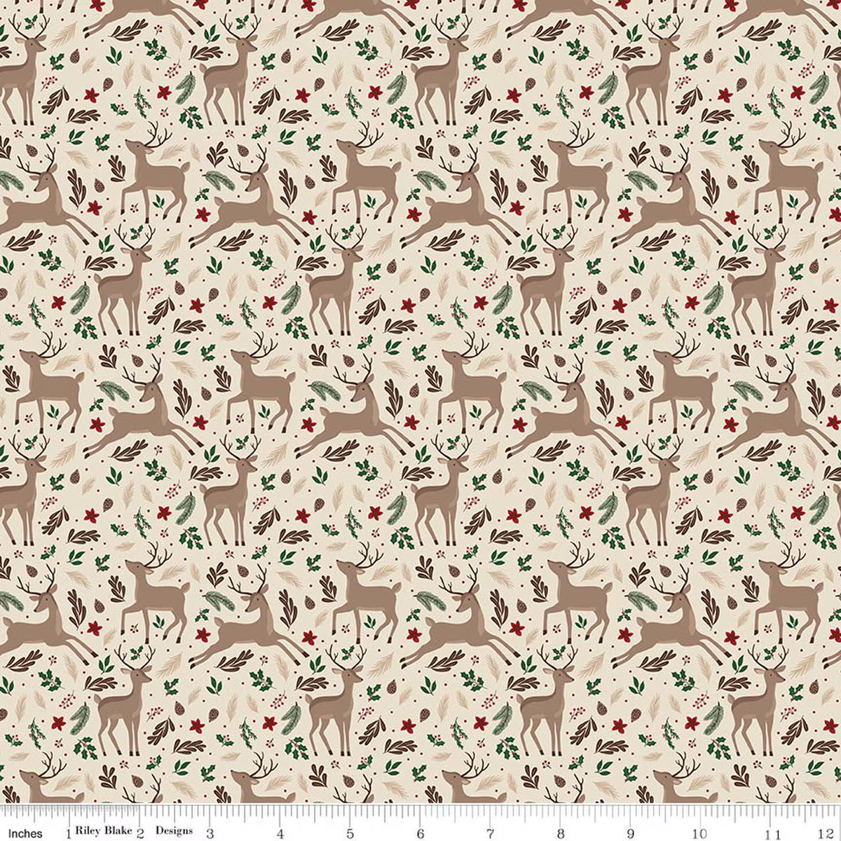 Christmas Time - Quilting Cotton Fabric - Deer - Linen