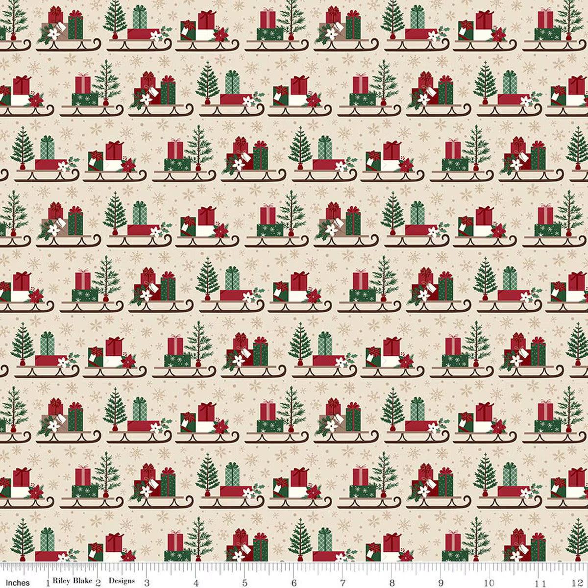 Christmas Time - Quilting Cotton Fabric - Sleds - Linen