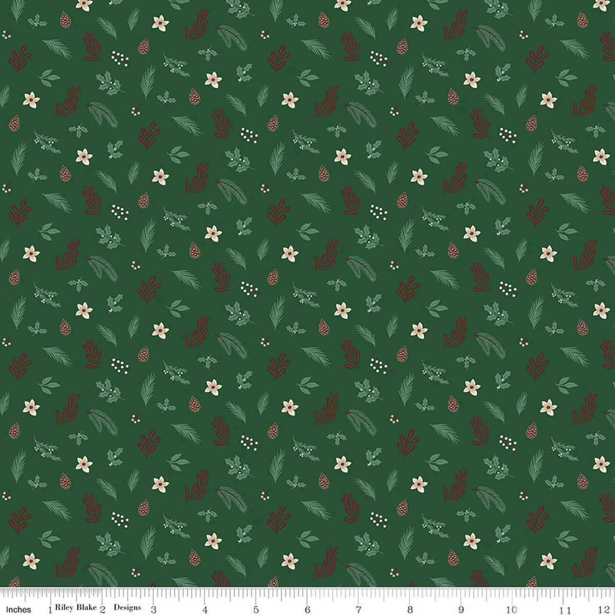 Christmas Time - Quilting Cotton Fabric - Foliage - Forest