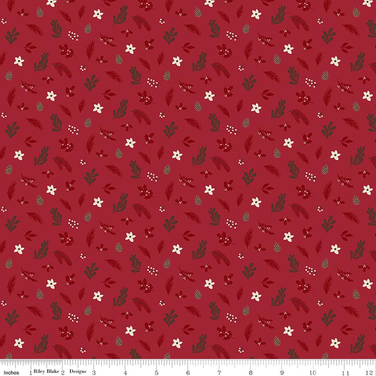 Christmas Time - Quilting Cotton Fabric - Foliage - Red