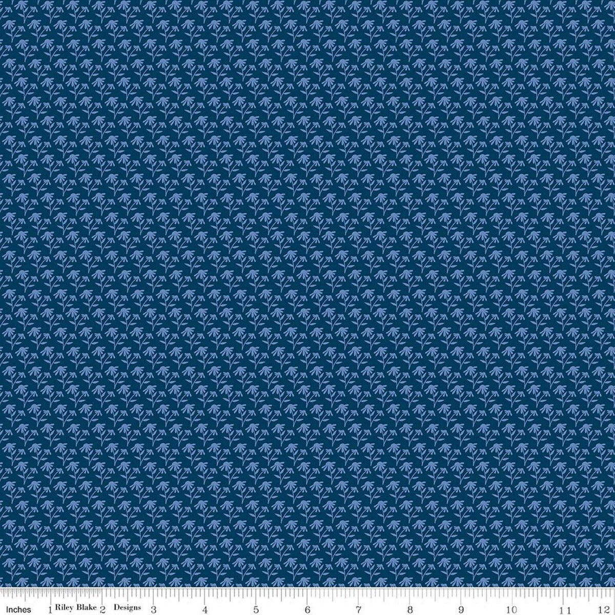 Foxglove - Quilting Cotton Fabric - Tonal Floral - Oxford Blue