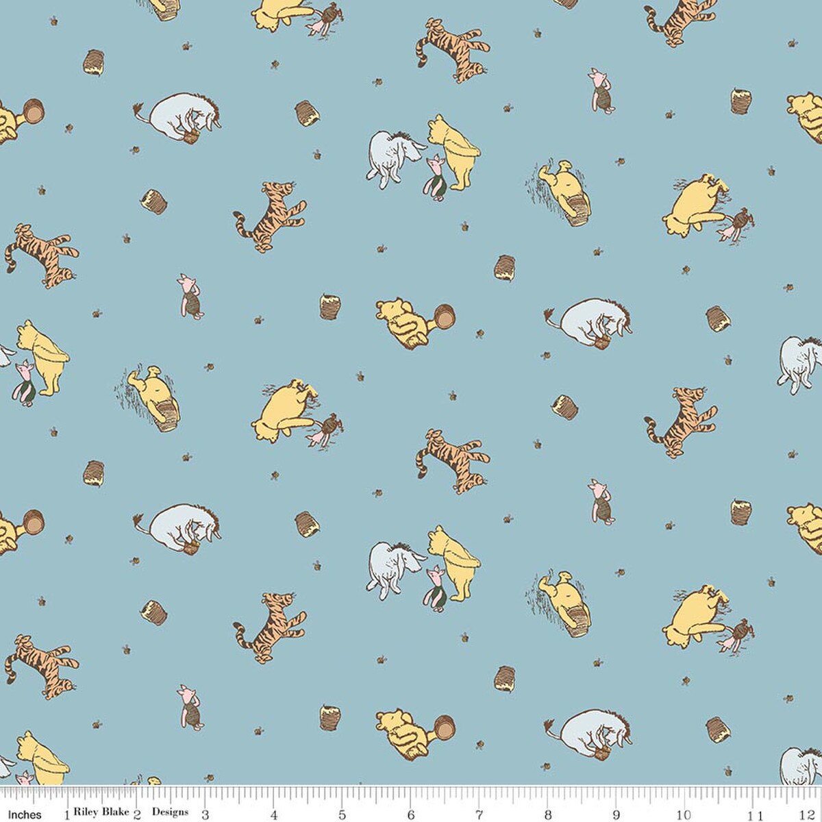 Winnie-The-Pooh – Quilting Cotton Fabric – Baby Character Toss - Blue