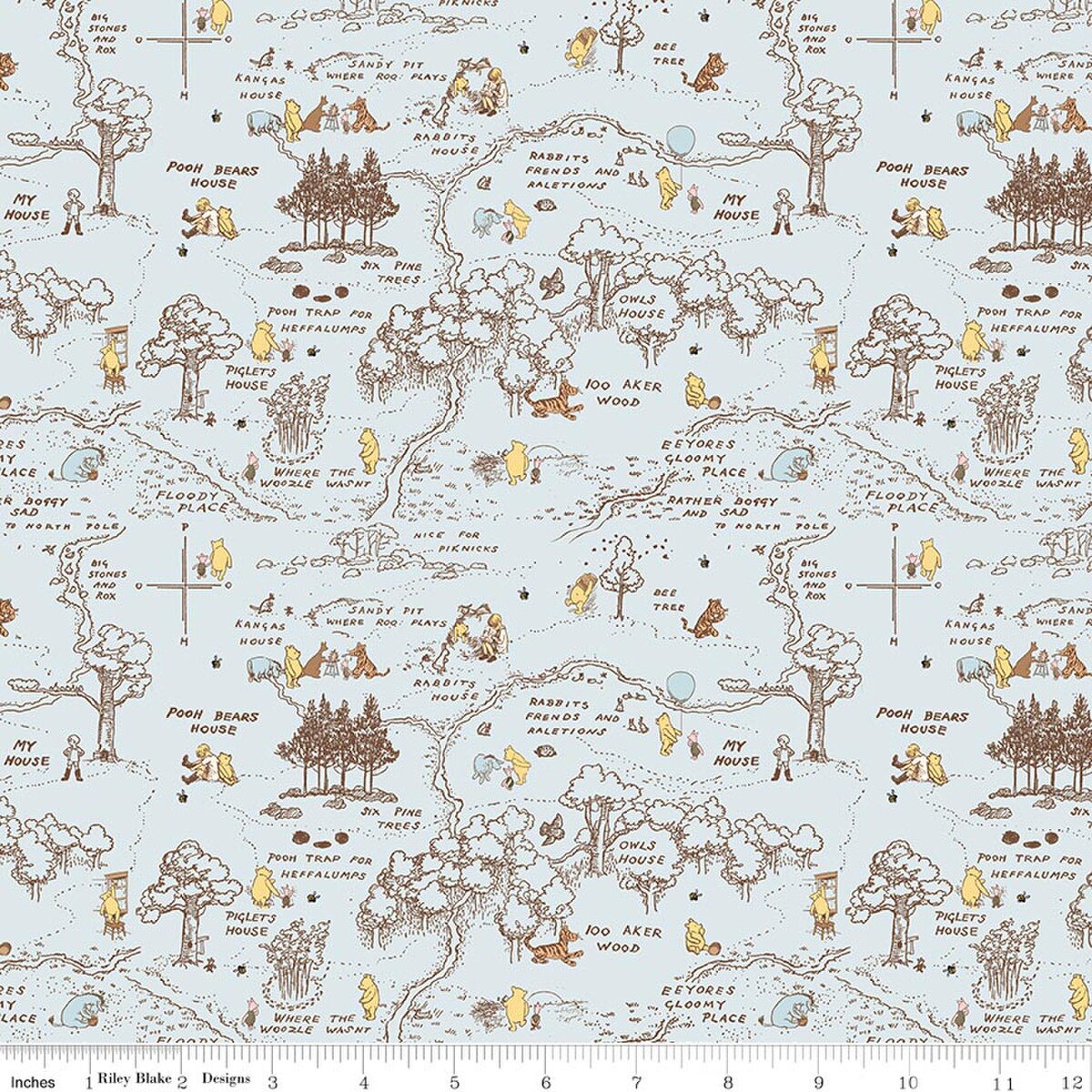 Winnie-The-Pooh – Quilting Cotton Fabric – Baby 100 Aker Map - Blue
