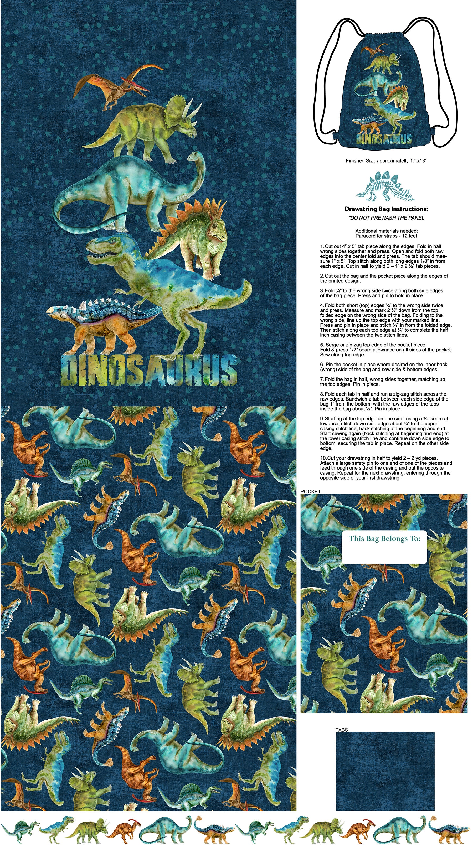 Dino Roar – Quilting Cotton Fabric – Bag – Navy