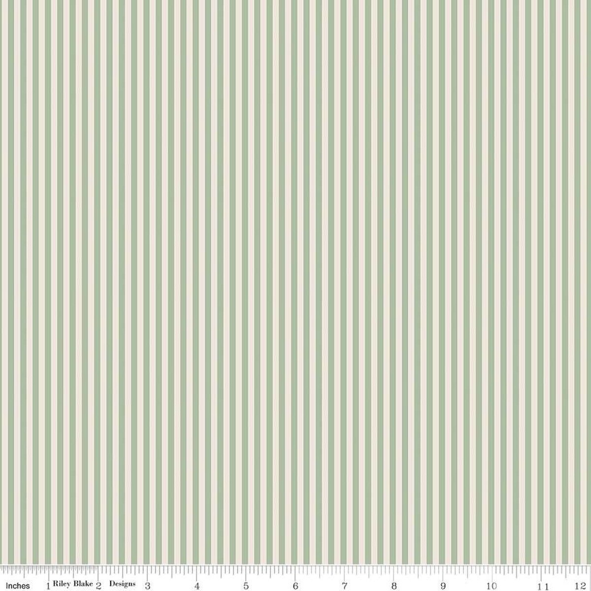 1/8" Stripe on Ivory - Quilting Cotton Fabric - Ivory Sage