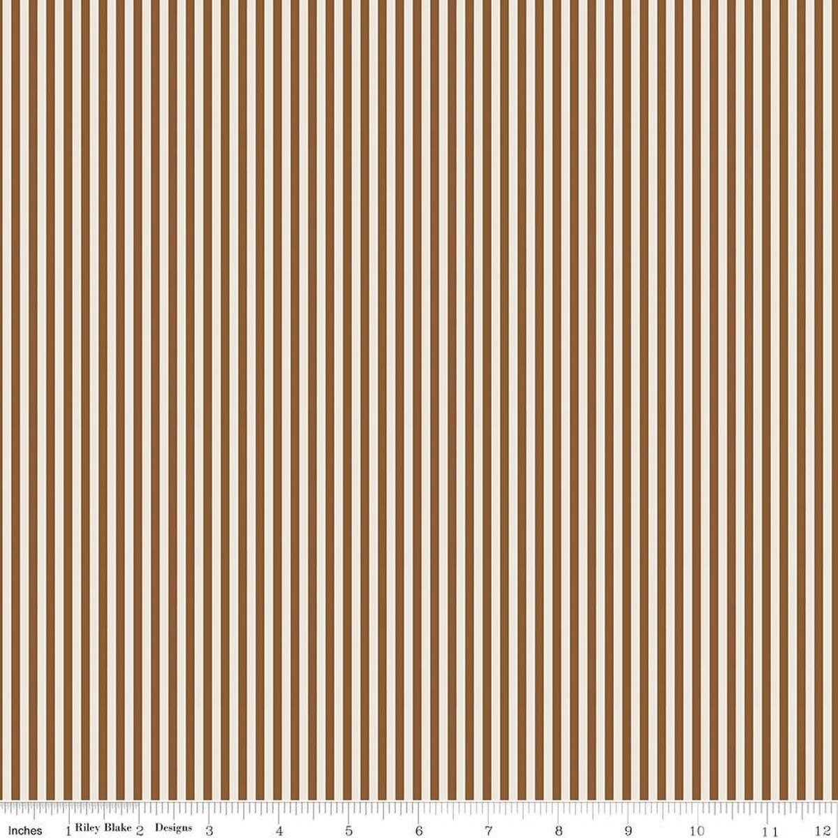 1/8" Stripe on Ivory - Quilting Cotton Fabric - Teddy Bear