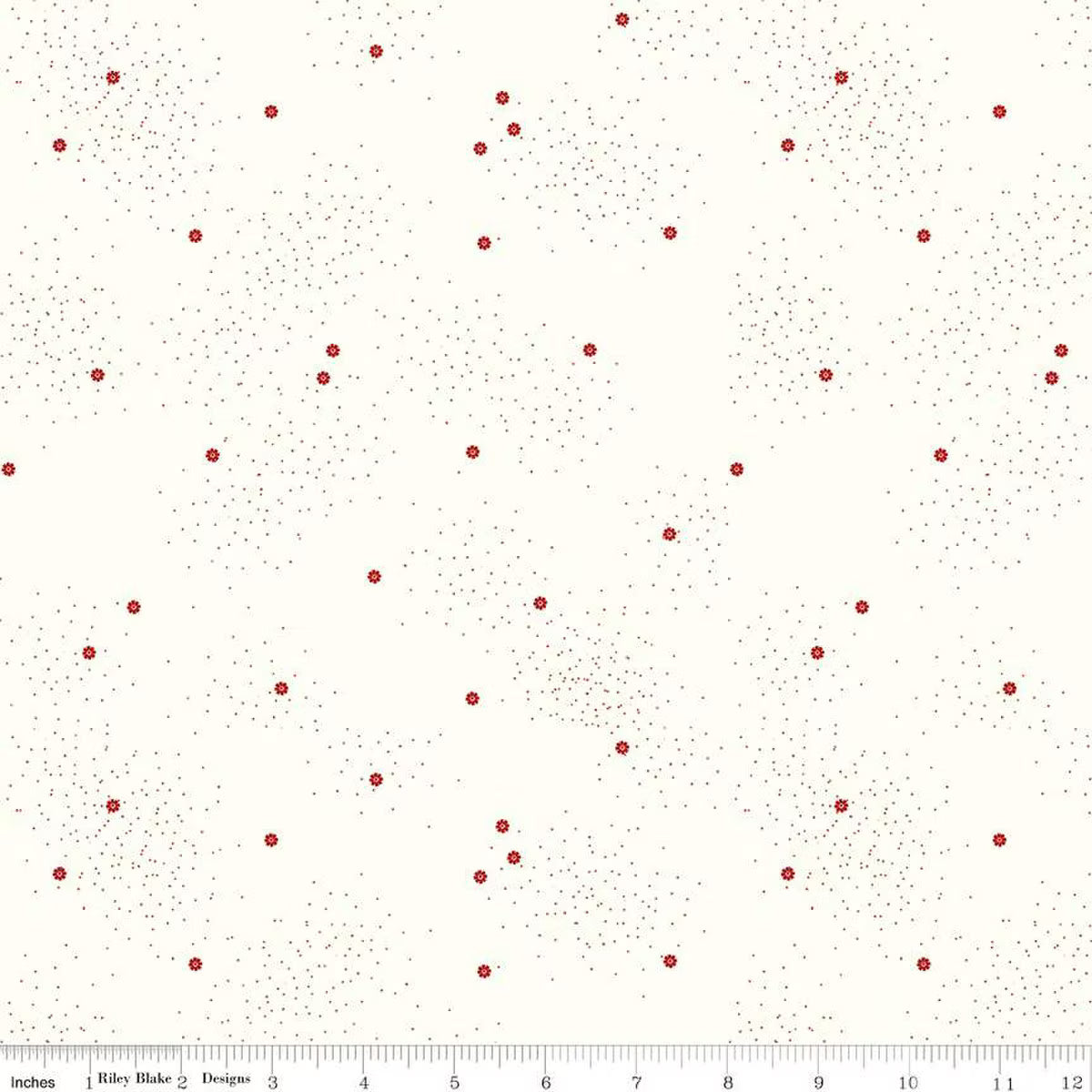Dainty Daisy on Cloud - Quilting Cotton Fabric - Barn Red