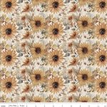 Evening on the Prairie - Quilting Cotton Fabric - Watercolor Sunflowers - Cream