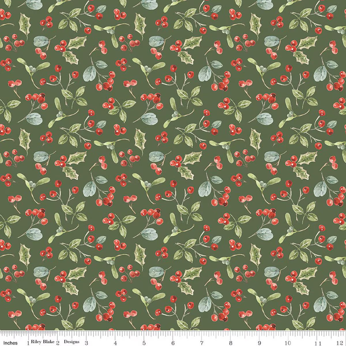 Holiday Spirit - Quilting Cotton Fabric - Berries - Green