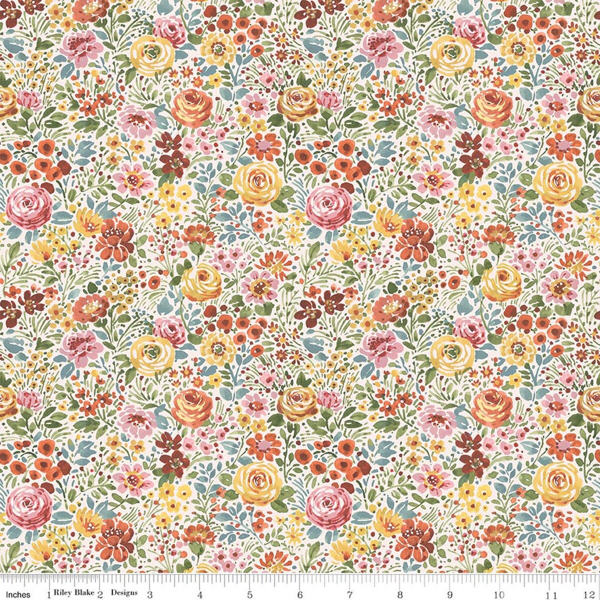 Sketchbook - Quilting Cotton Fabric - Flower Garden - Cream