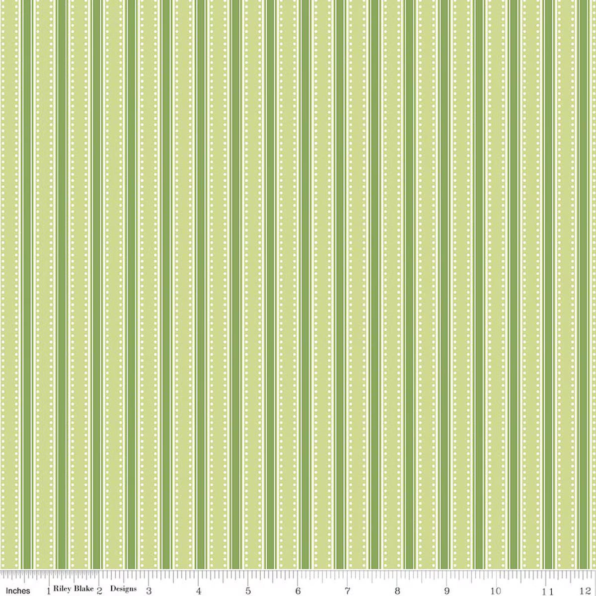 Hydrangeas in the Garden - Cotton Fabric - Stripes - Green - Pearl
