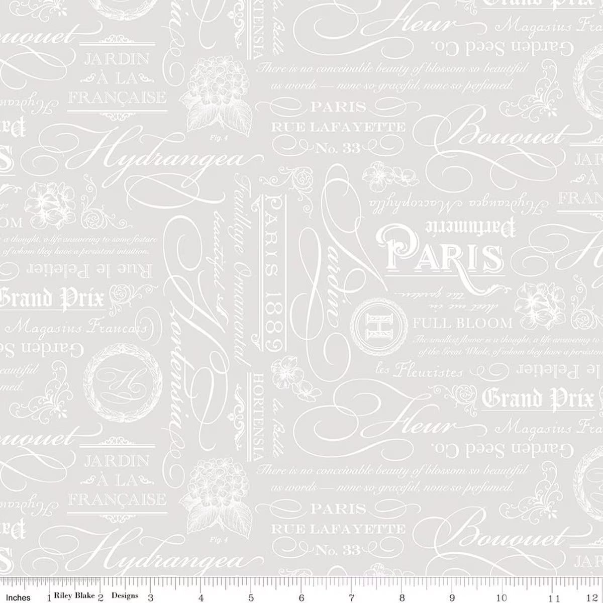 Elegant Essentials - Cotton Fabric - Text - White Pearl