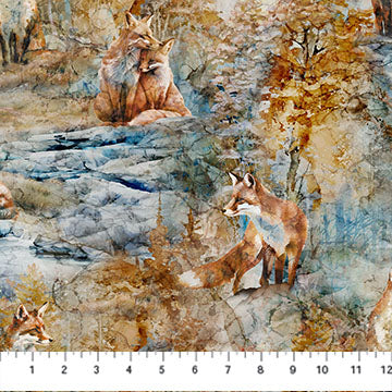 Fox Den - Quilting Cotton Fabric - Fox Dense - Blue Multi