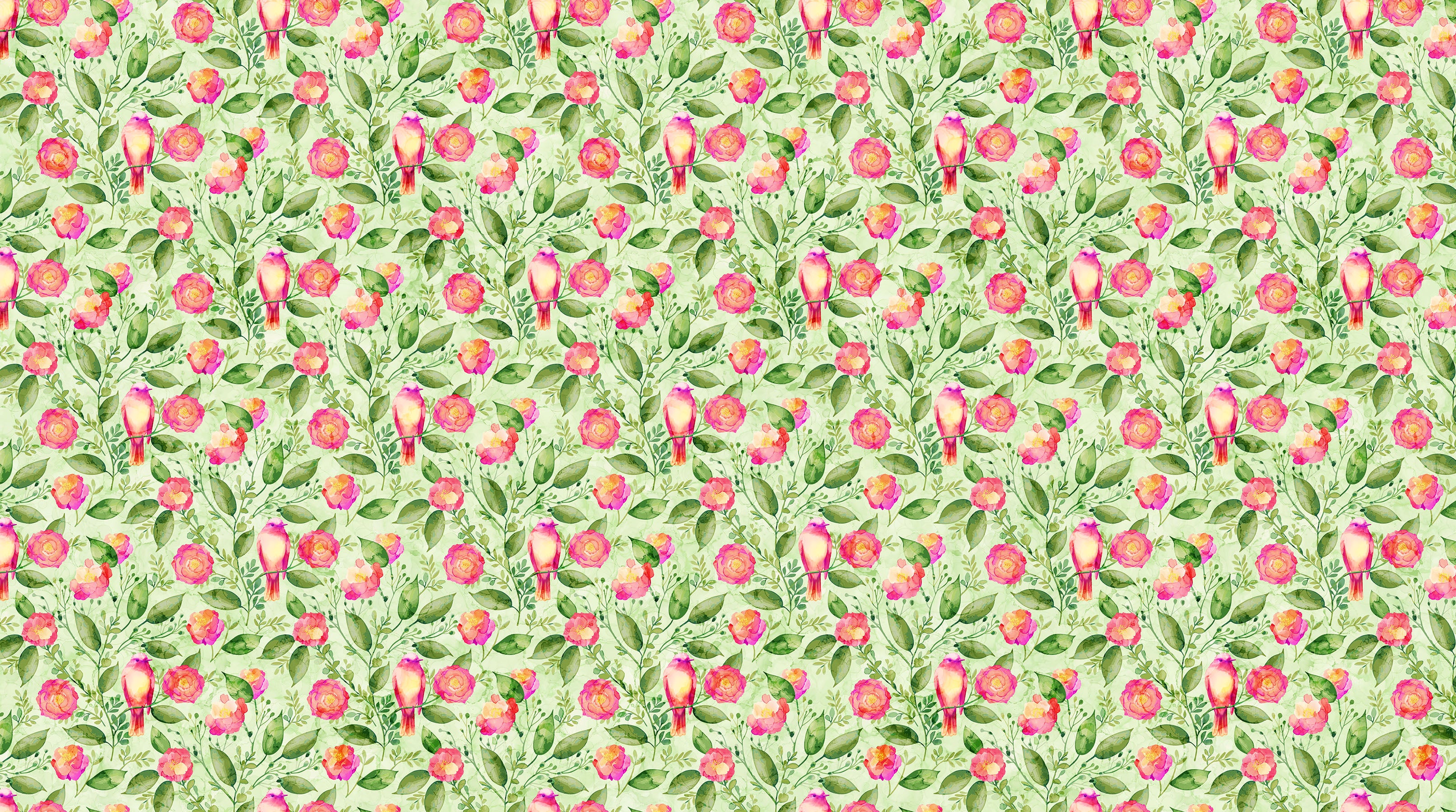 Veranda – Quilting Cotton Fabric – Floral & Bird – Pale Green
