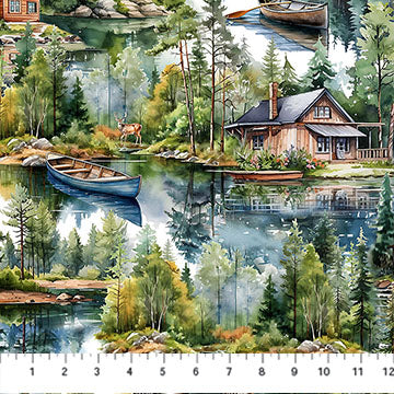 Lakeside Retreat - Quilting Cotton - Scenic - Brown Multi
