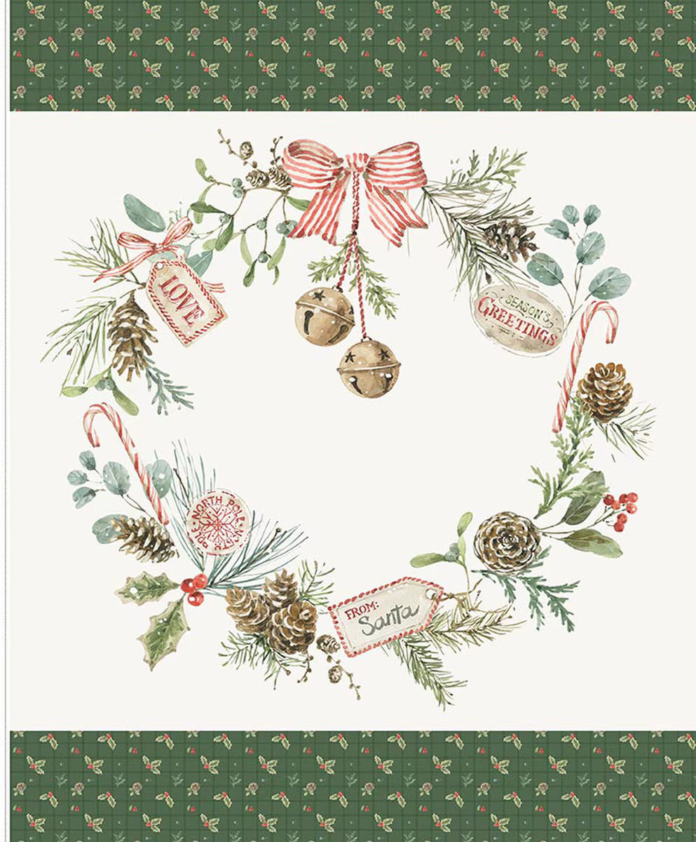 Holiday Spirit - Quilting Cotton Fabric Panel - Wreath Panel